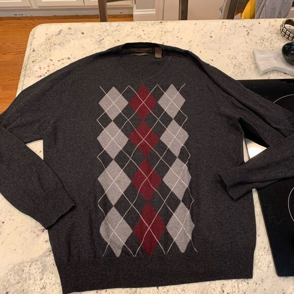 Sebastian Cooper Cotton/ Cashmere Argyle Sweater sz L NWOT - Picture 1 of 3